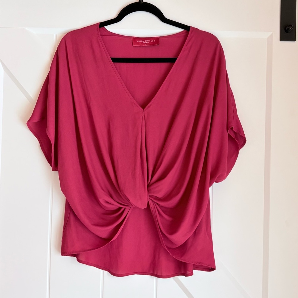 AKIRA Chicago Red Label Deep Red Twist Front Blouse Size Small